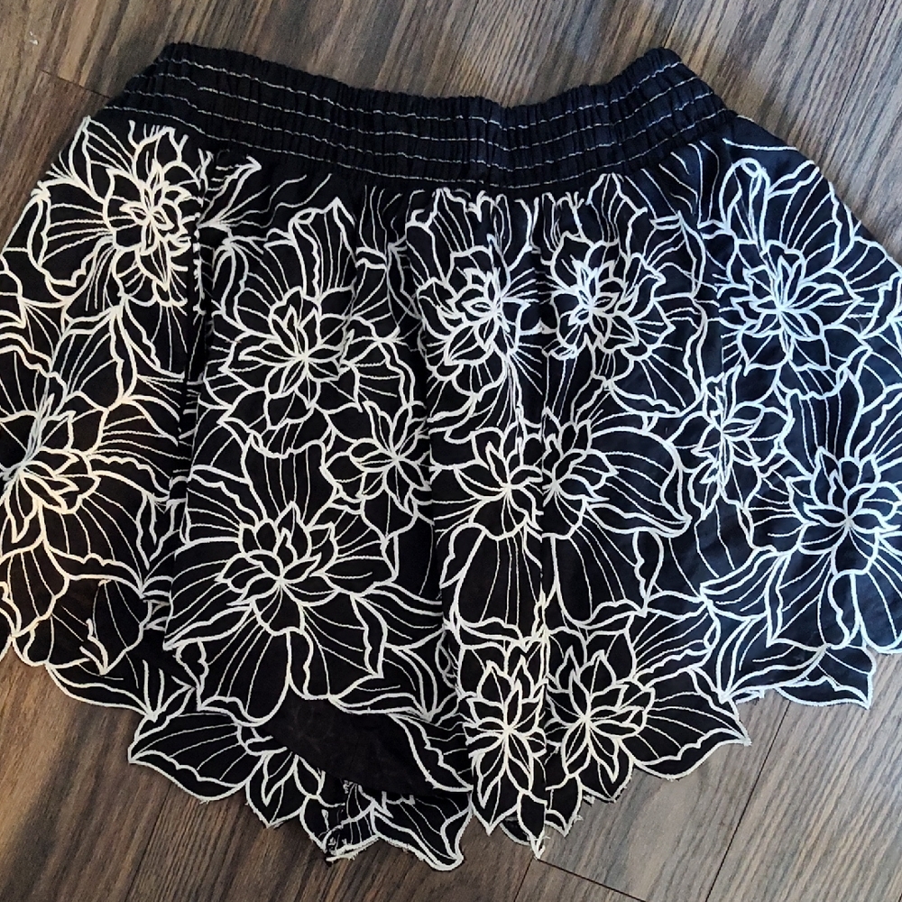 Anthropologie Plus Somerset Black  White Linen Cotton  Waist Shorts 2x